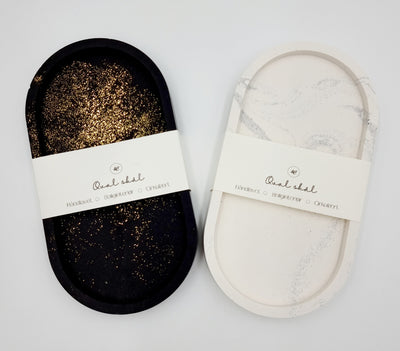 Ovalt fad - Classic black m. guld glimmer